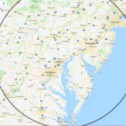 175 mile radius map around Baltimore