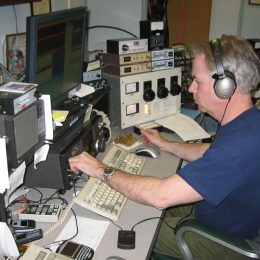 ham radio operator at large station