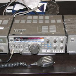 kenwood ham radio transceiver and power supply, with tuner