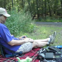 ham radio working at a portable station outdoors