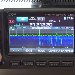 closeup of an Icom IC-7200 radio screen in use