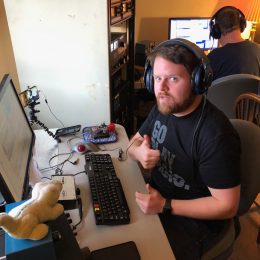 ham radio operator working in temporary station