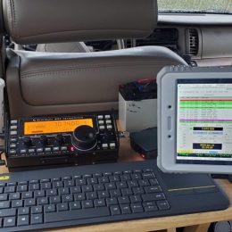 ham radio station in the back seat of a car