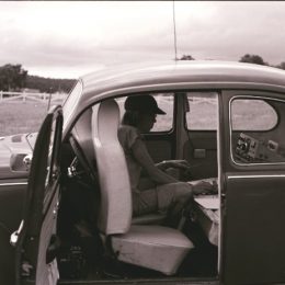 ham radio operator working from a Volkswagen beetle