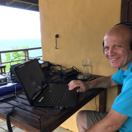 ham radio operator working in a remote resort