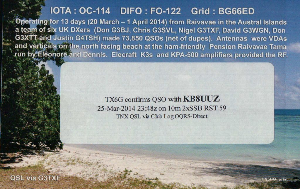 Austral Islands QSL Card