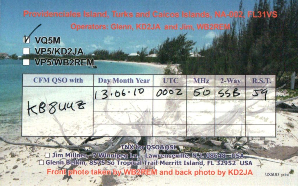 Turks and Caicos QSL Card