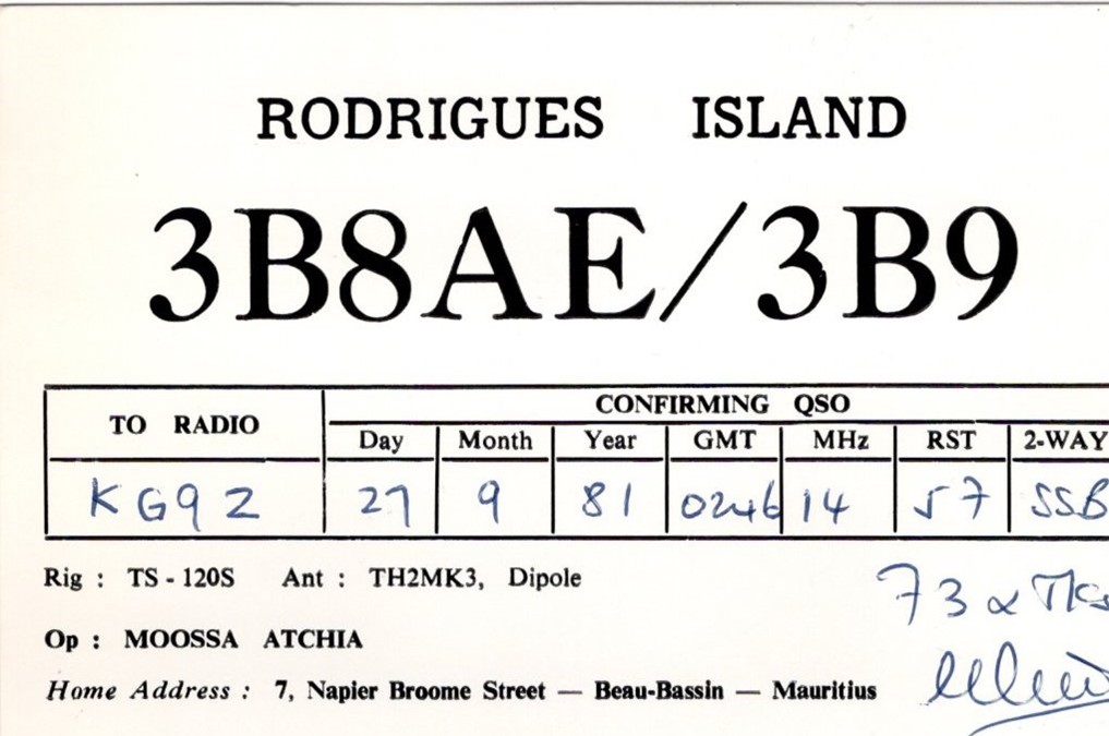 Rodrigues Island QSL Card