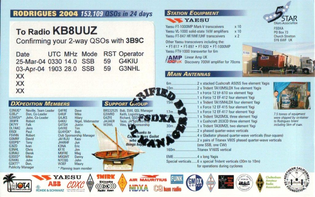 Rodrigues Island QSL Card