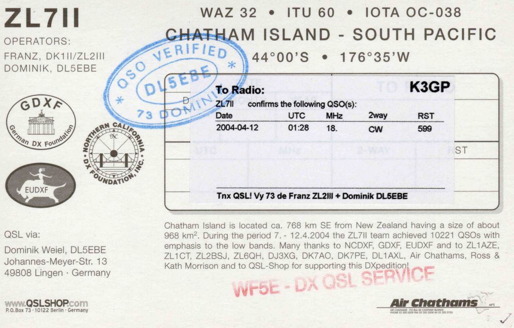 Chatham Islands QSL Card