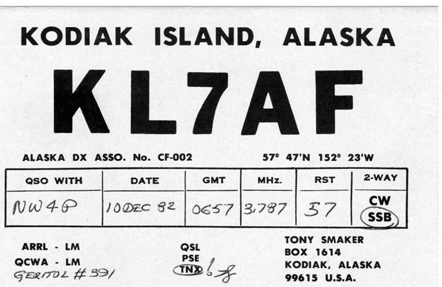 KL7AF QSL Card