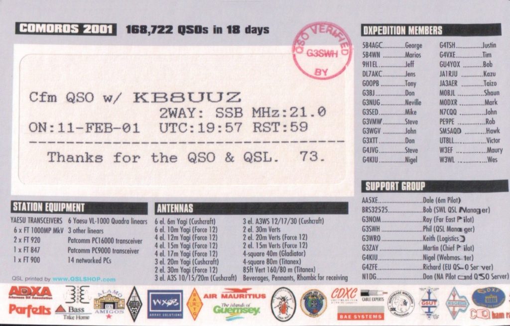 Comoros Islands QSL Card