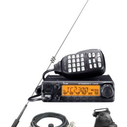 Icom mobile ham radio with antenna and cable