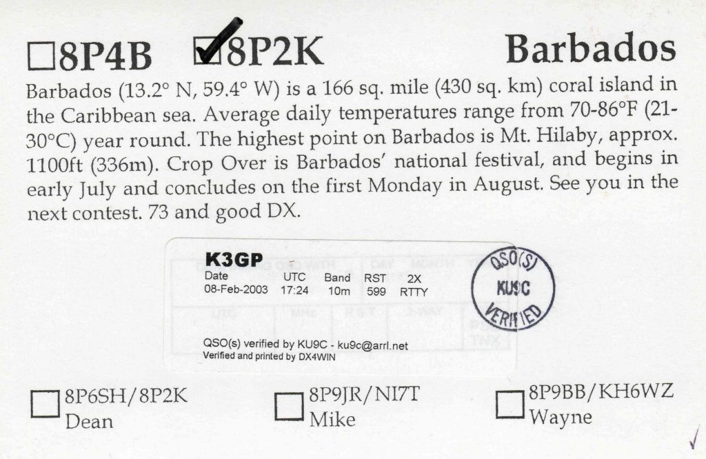 Barbados QSL Card photo