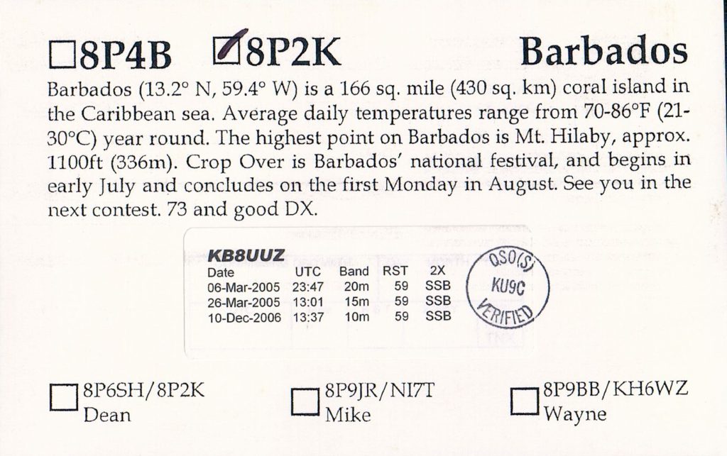 Barbados QSL Card photo