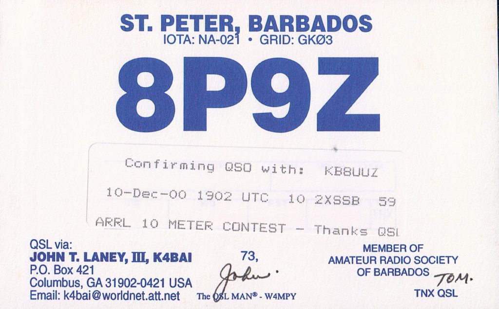 Barbados QSL Card photo