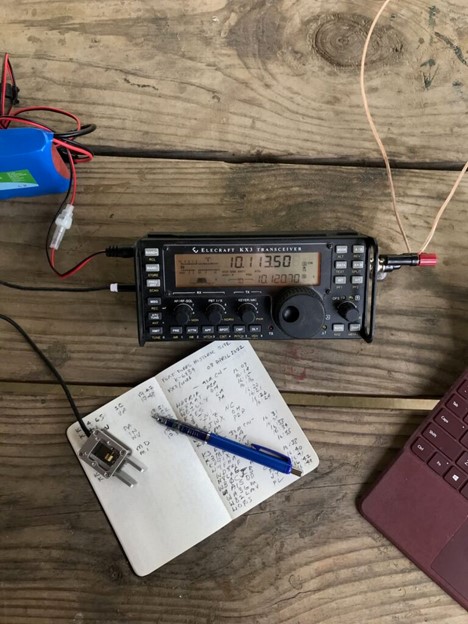 Elecraft KX2 Transceiver with speaker wire antenna for POTA activation photo