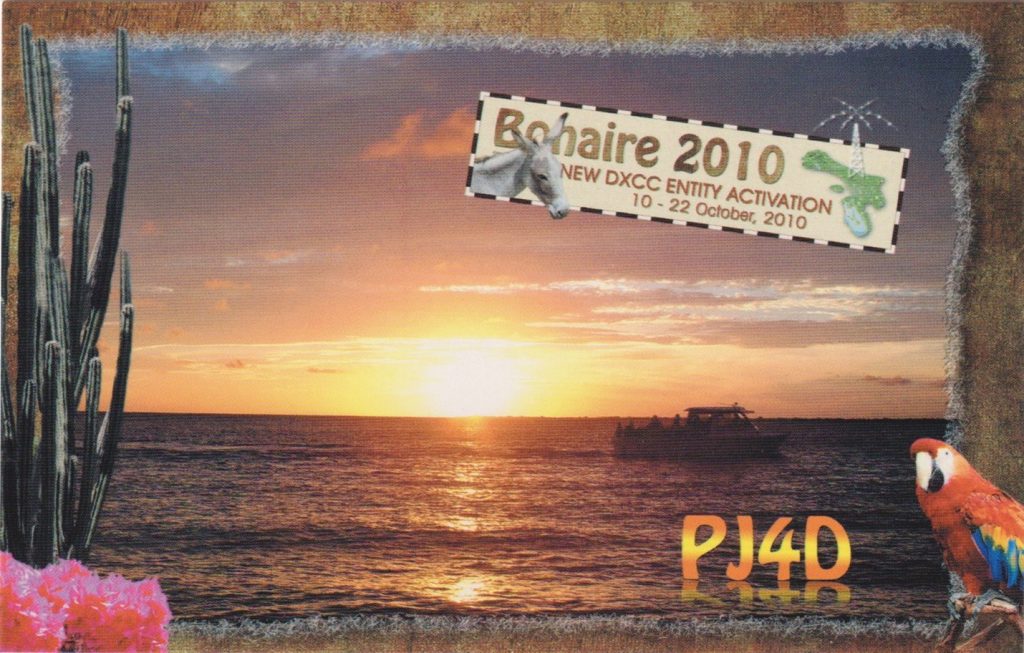 Bonaire QSL Card with sunset scene