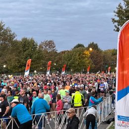 group of marathon runners at start of race