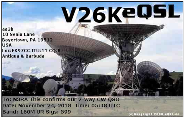 Antigua & Barbuda QSL Card with satellites pictures