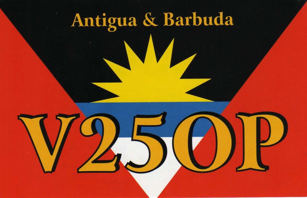 Antigua & Barbuda QSL Card, V25OP flag