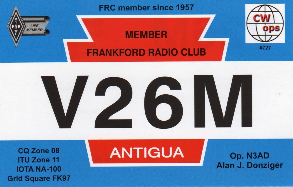 Antigua & Barbuda QSL Card, V26M Frankford Radio Club