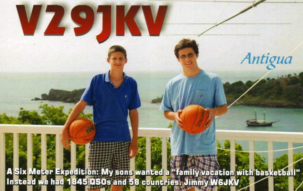 Antigua & Barbuda QSL Card, boys holding basketballs