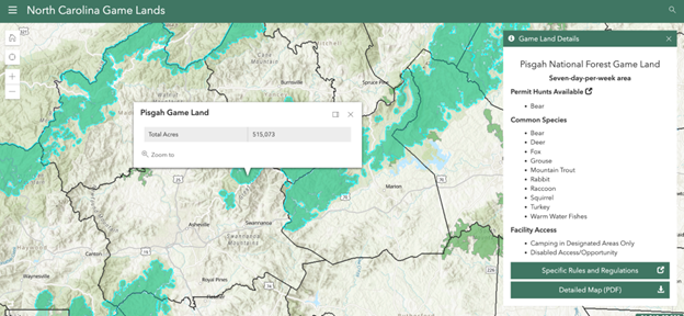 Pisgah Game Lands map