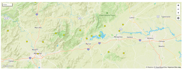 POTA map for western Carolina