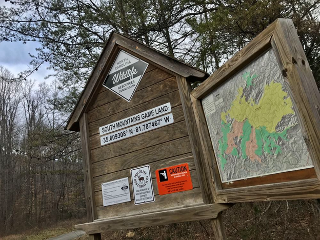 South Mountains Game Land sign and map