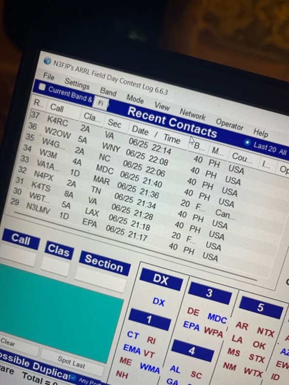 Chart containing recent ham radio contacts.