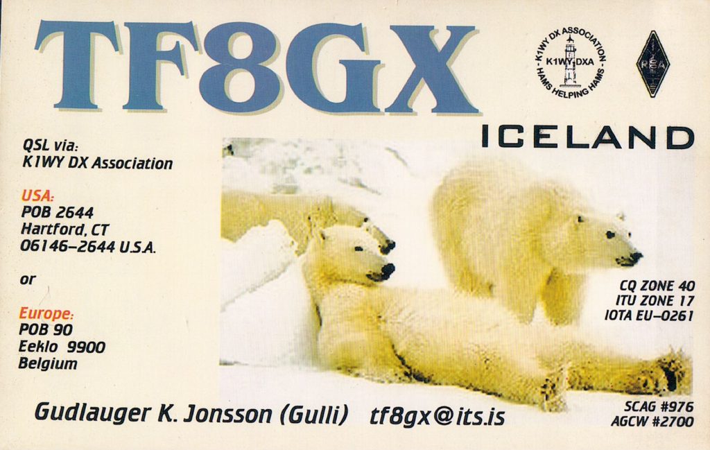 Iceland QSL Card for Gudlauger K. Jonsson