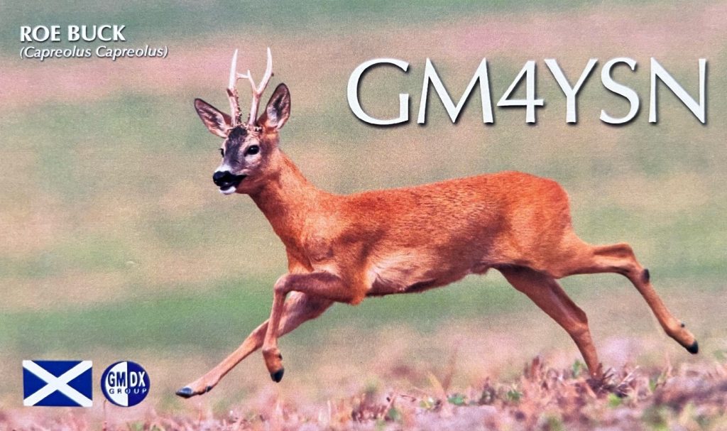 Scotland GM4YSN QSL card with running buck