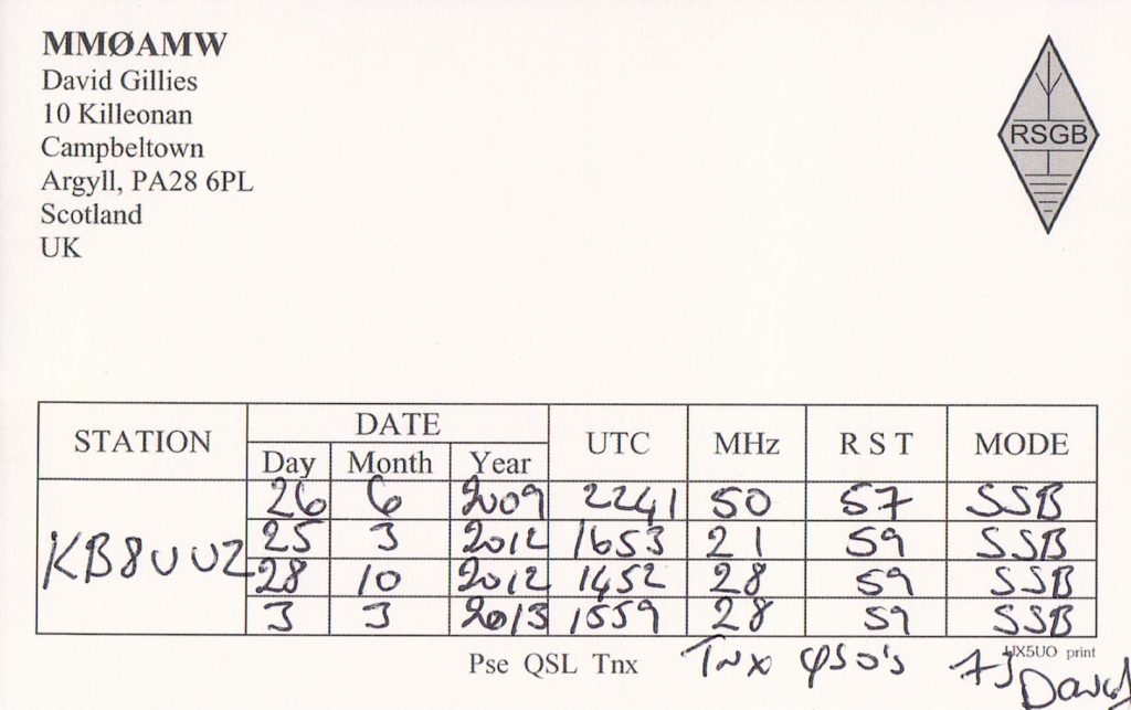 Scotland QSL Card, MM0AMW