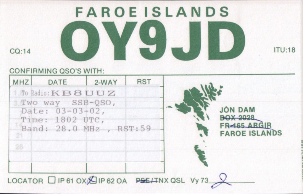 Faroe Islands QSL Card OY9JD