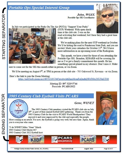 Portable Ops Special Interest Group newsletter photo