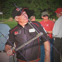 tim duffy k3lr outdoors with small ham radio satellite antenna