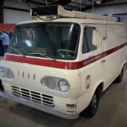 vintage ford Econoline Collins van with ham radio equipment front quarter