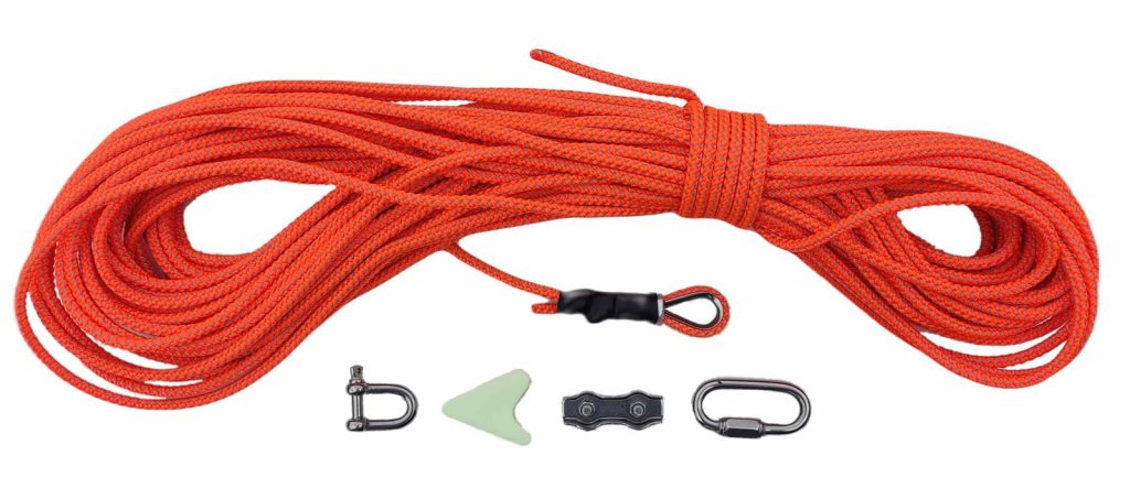 an orange rope with shackles