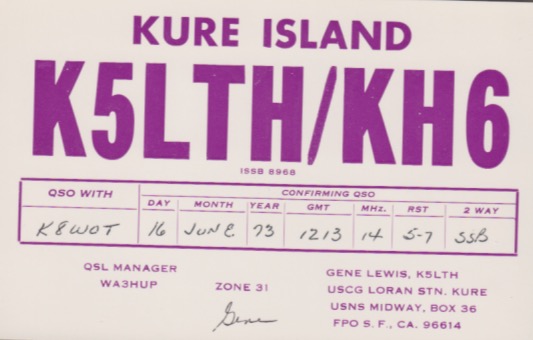 Kure Island K5LTH Ham Radio QSL Card