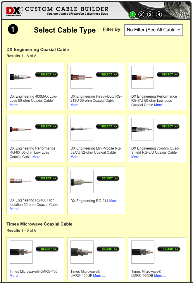 Custom Cable Builder Screenshot from DXEngineering.com
