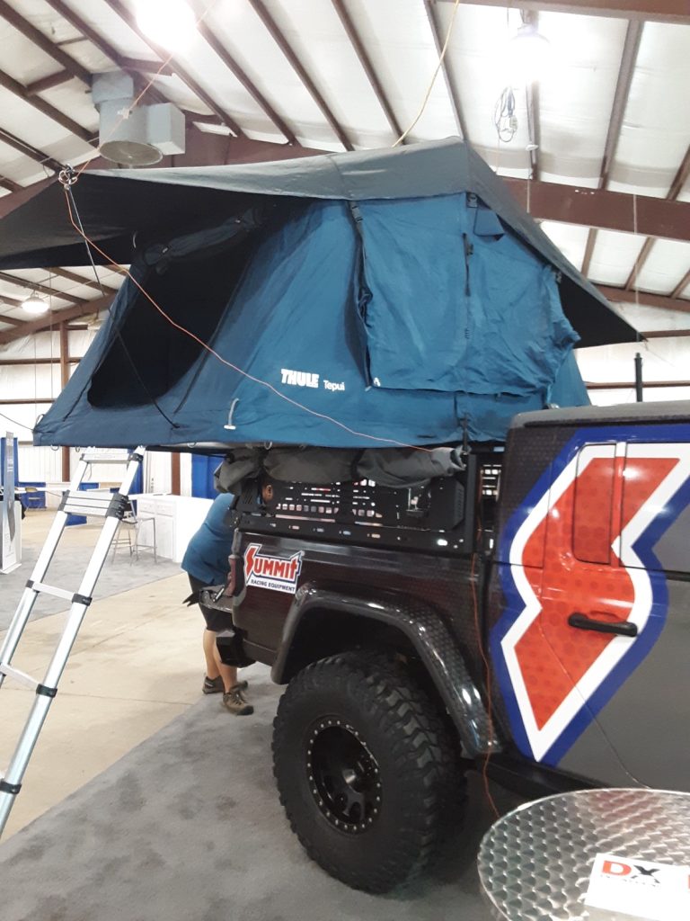rooftop tent deployed on project gladiator jeep