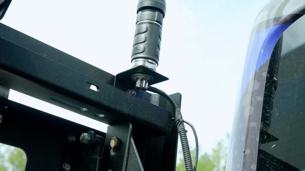 close up on an antenna mounting point on a rack