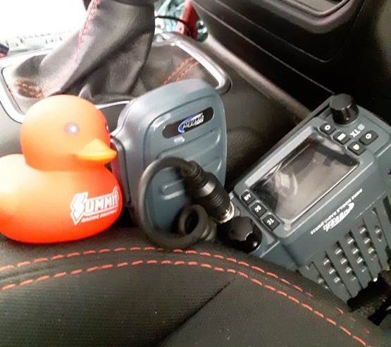 Mobile GMRS radio installed in a Jeep with a duck