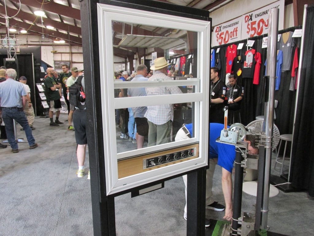 DX Engineering window cable pass-through on display