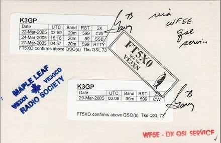 FT5XO Kerhuelen Island Ham Radio QSO Card, back