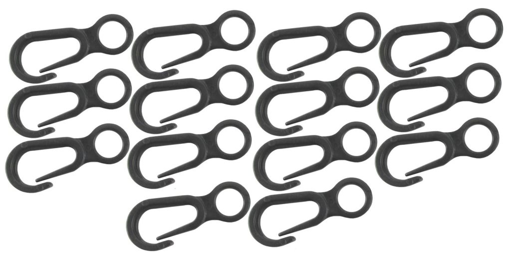 a collection of rope hook clips