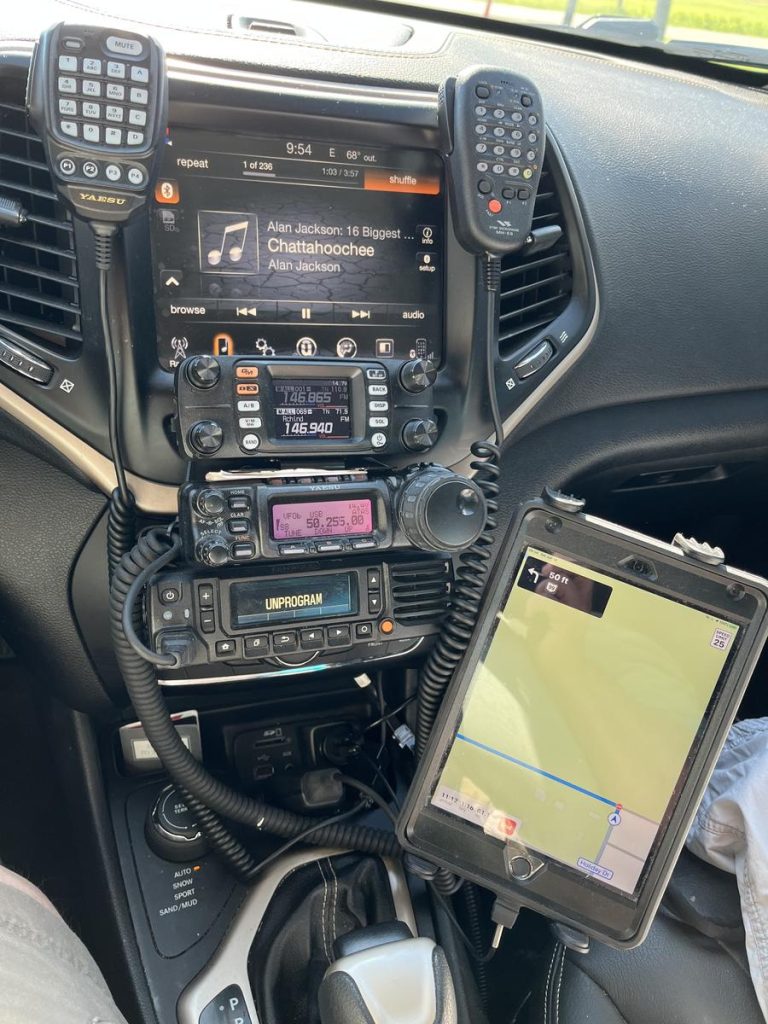 ham radios installed in a vehicle dash