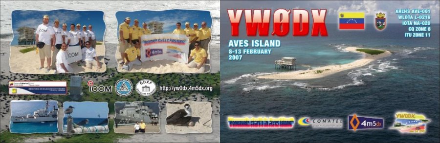 YW0DX Aves Island Ham Radio QSL Card