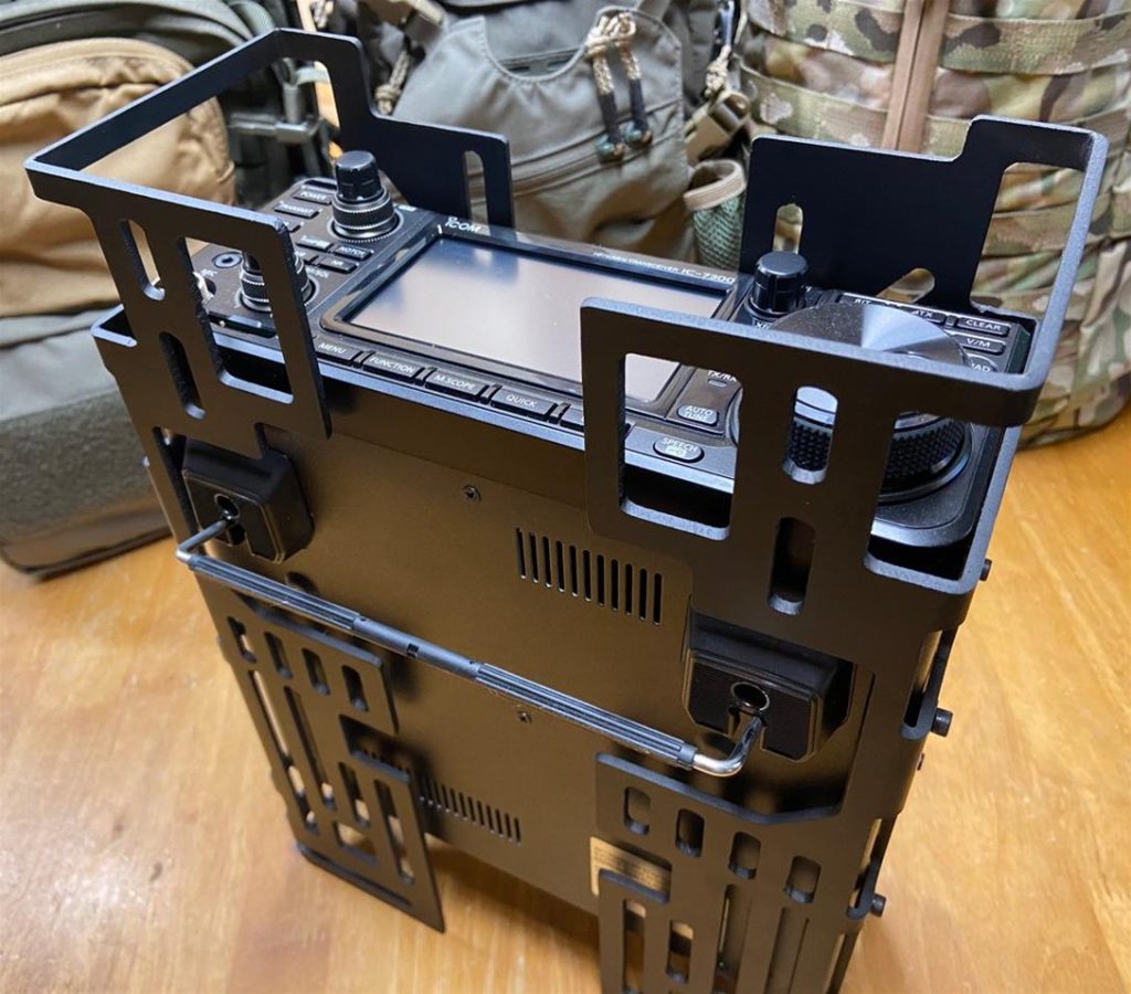 ham radio standing in a metal cage